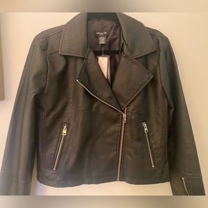 Black Faux Leather Jacket - Anna Cai - L